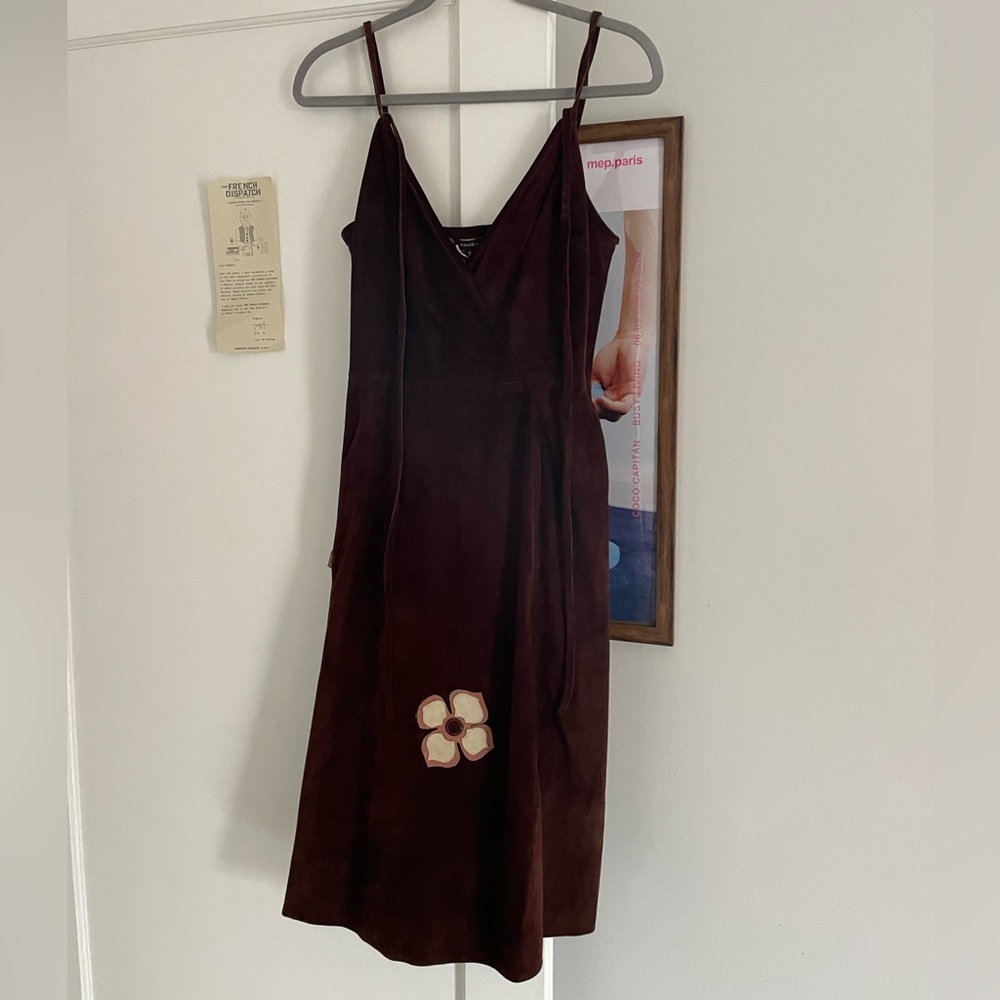tocca Suede Brown Dress with flower detailing
